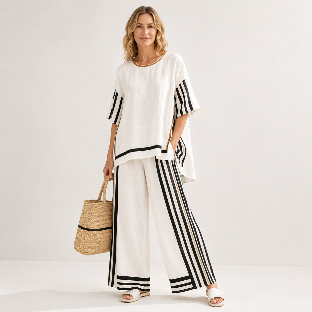 Olivia Brennan | Striped Linen-Blend Two-Piece Set For Women