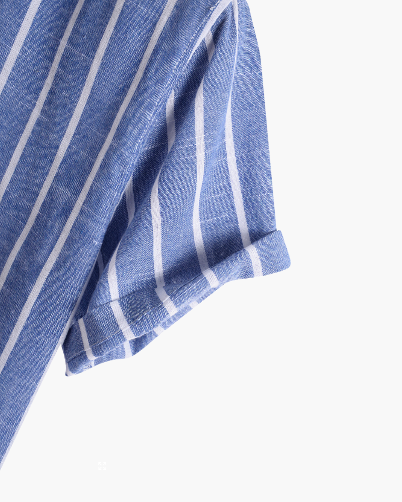 Lorenzo De Luca | Coastal Stripe Mandarin Shirt with Lightweight Comfort For Men