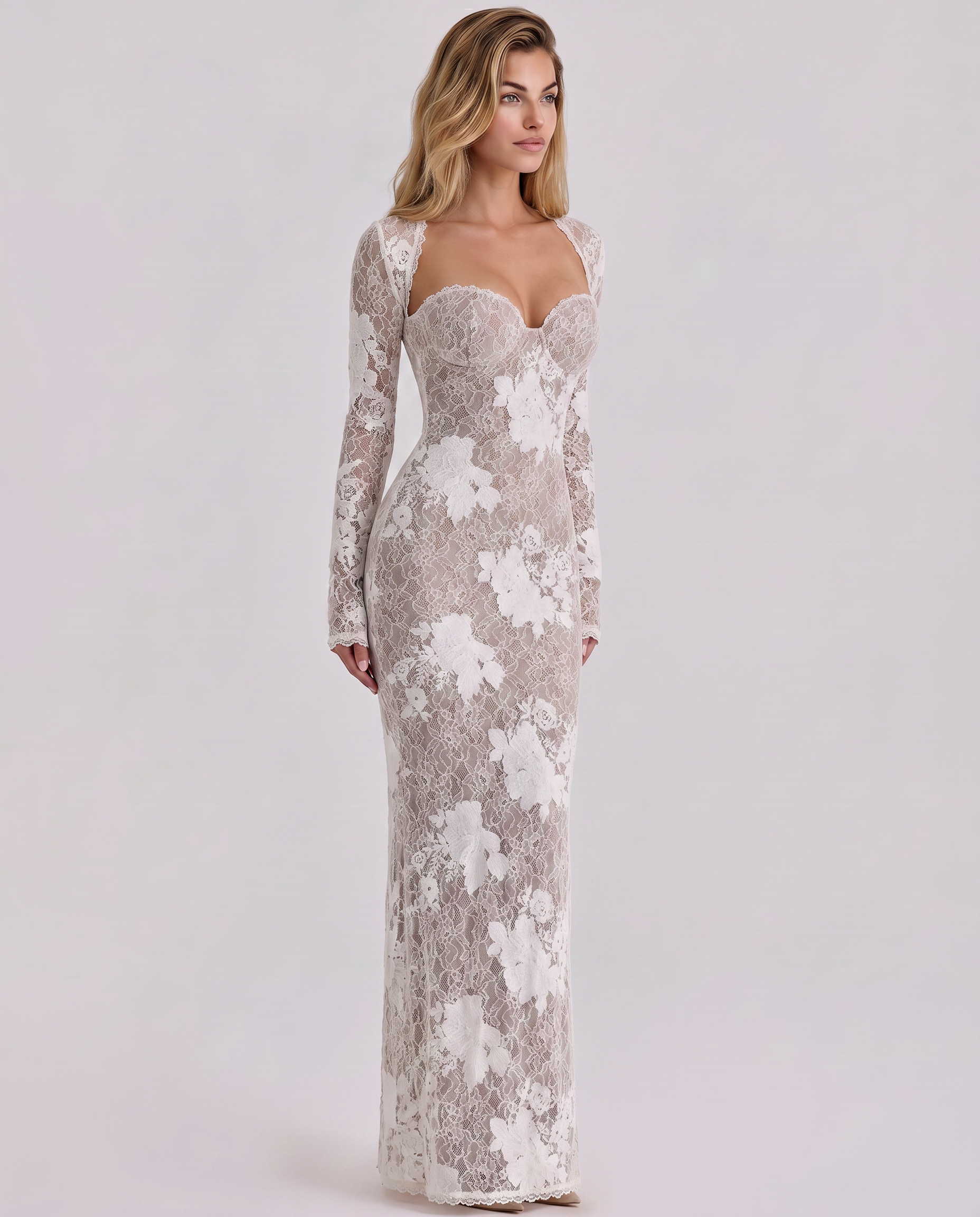 Isabelle Crawford | Lace Maxi Dress with Long Sleeves For Women