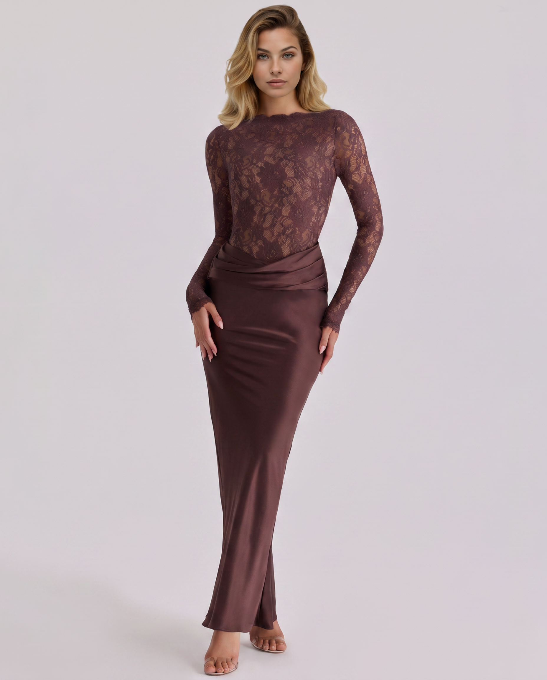 Elise Bramwell | Lace Bodice Satin Maxi Dress For Women