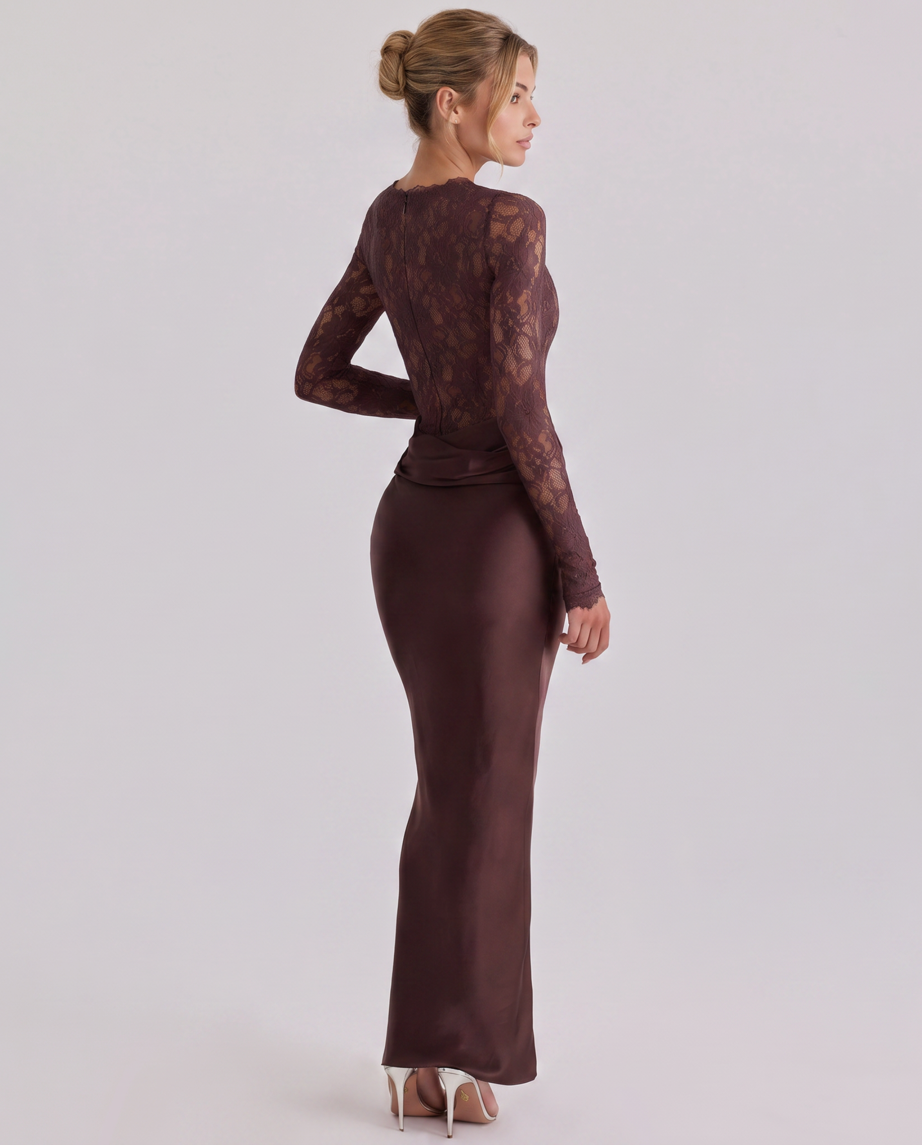 Elise Bramwell | Lace Bodice Satin Maxi Dress For Women