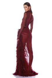 Sophia Tindall | Long Sleeve Mesh & Feather Maxi Set For Women