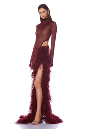 Sophia Tindall | Long Sleeve Mesh & Feather Maxi Set For Women
