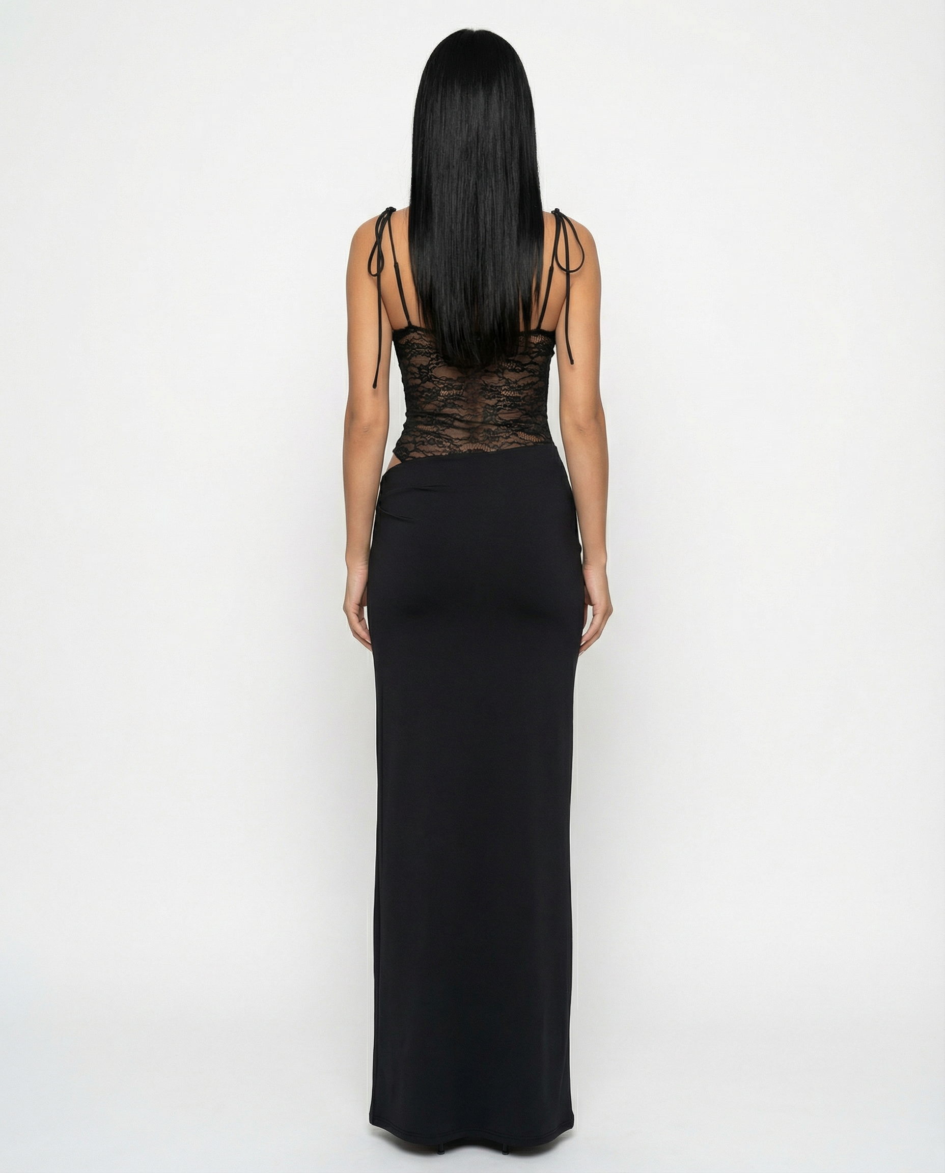 Harriet Collins | Lace Panel Tie-Shoulder Maxi Dress For Women
