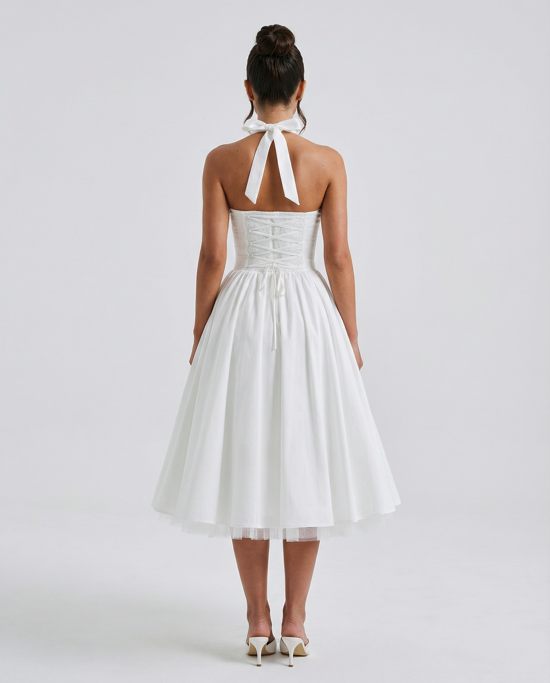 Elena Whitmore | Elegant White Midi Dress For Women