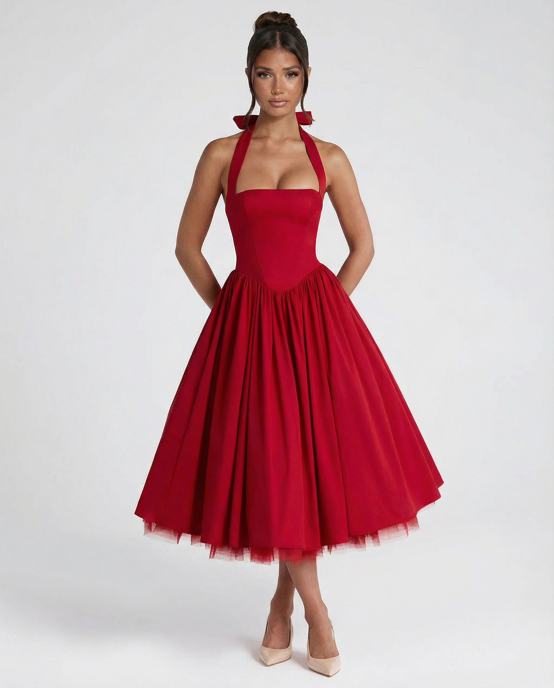 Elena Whitmore | Elegant White Midi Dress For Women