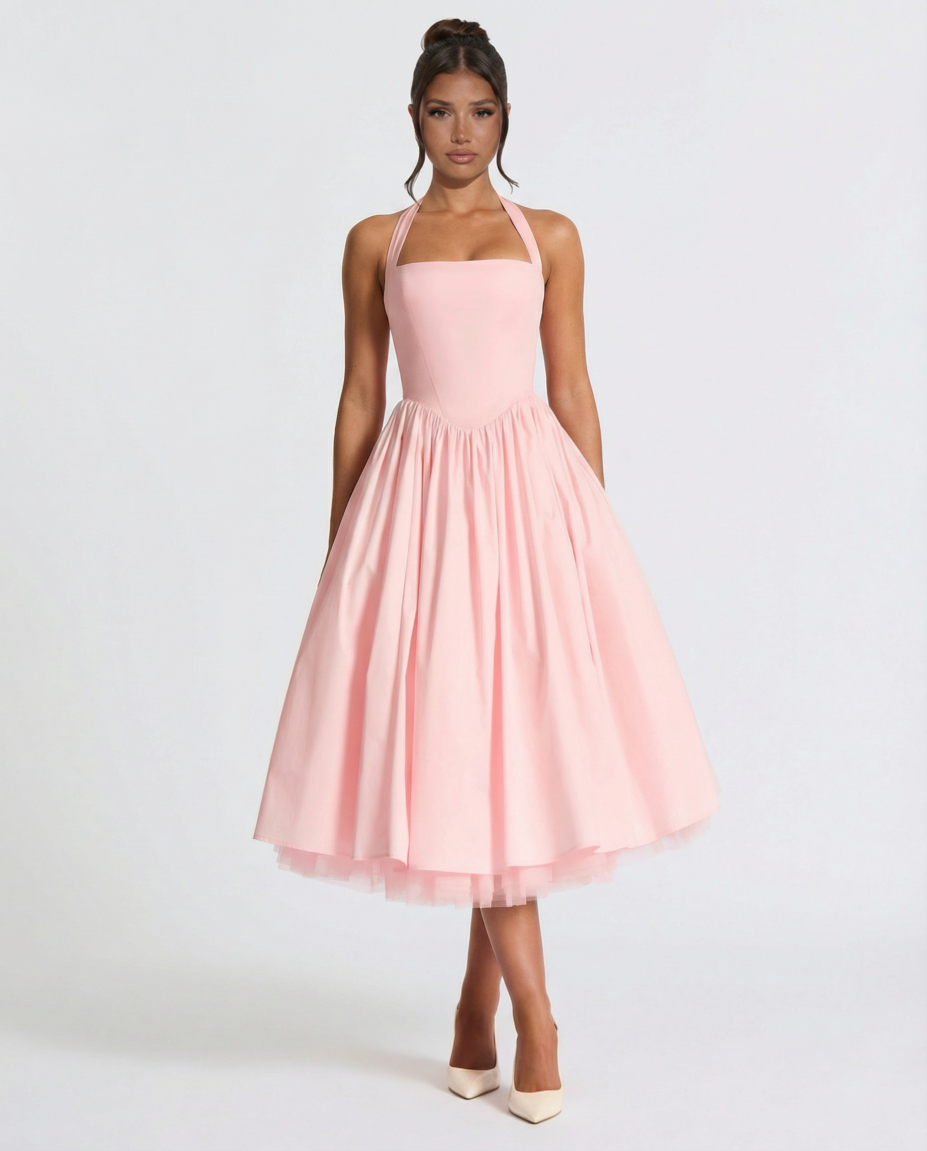 Elena Whitmore | Elegant White Midi Dress For Women
