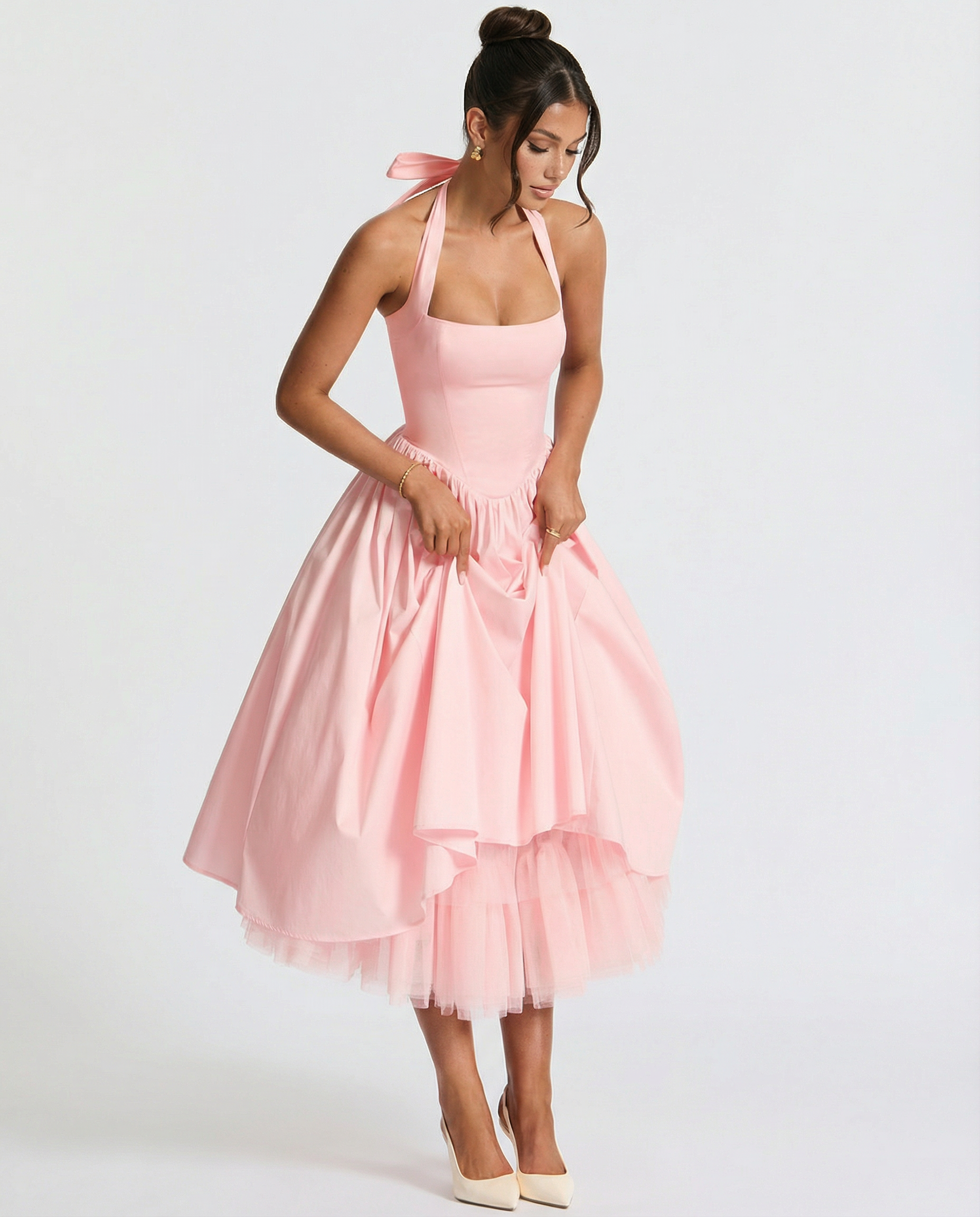Elena Whitmore | Elegant White Midi Dress For Women
