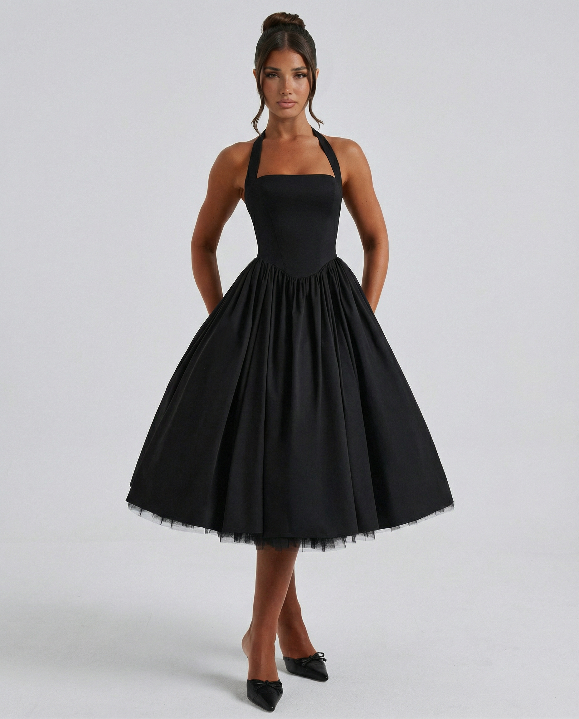 Elena Whitmore | Elegant White Midi Dress For Women