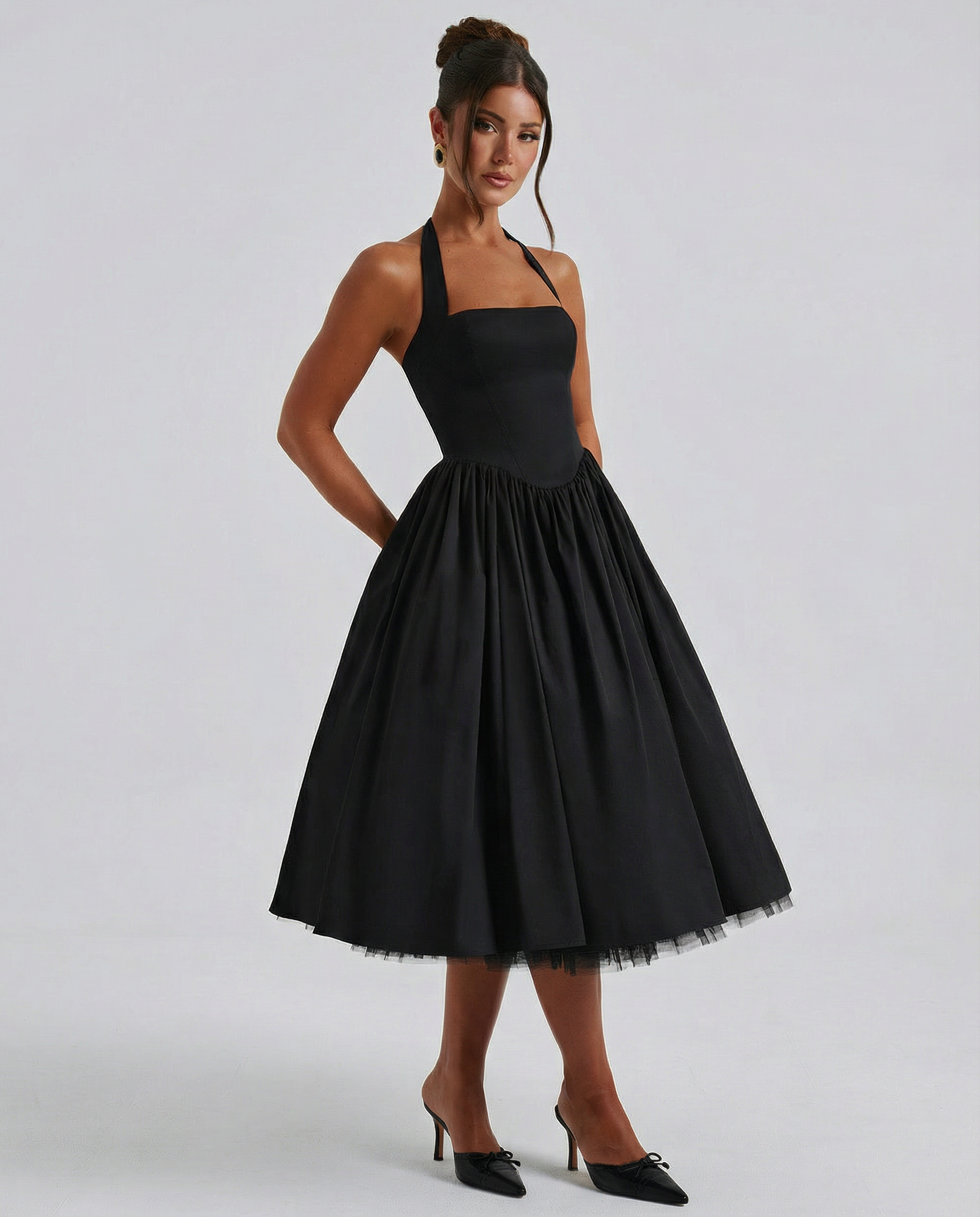 Elena Whitmore | Elegant White Midi Dress For Women