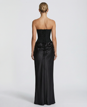 Vivienne Moretti | Black Satin Corset Maxi Dress For Women