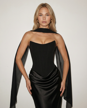 Vivienne Moretti | Black Satin Corset Maxi Dress For Women