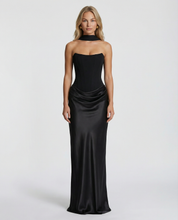 Vivienne Moretti | Black Satin Corset Maxi Dress For Women