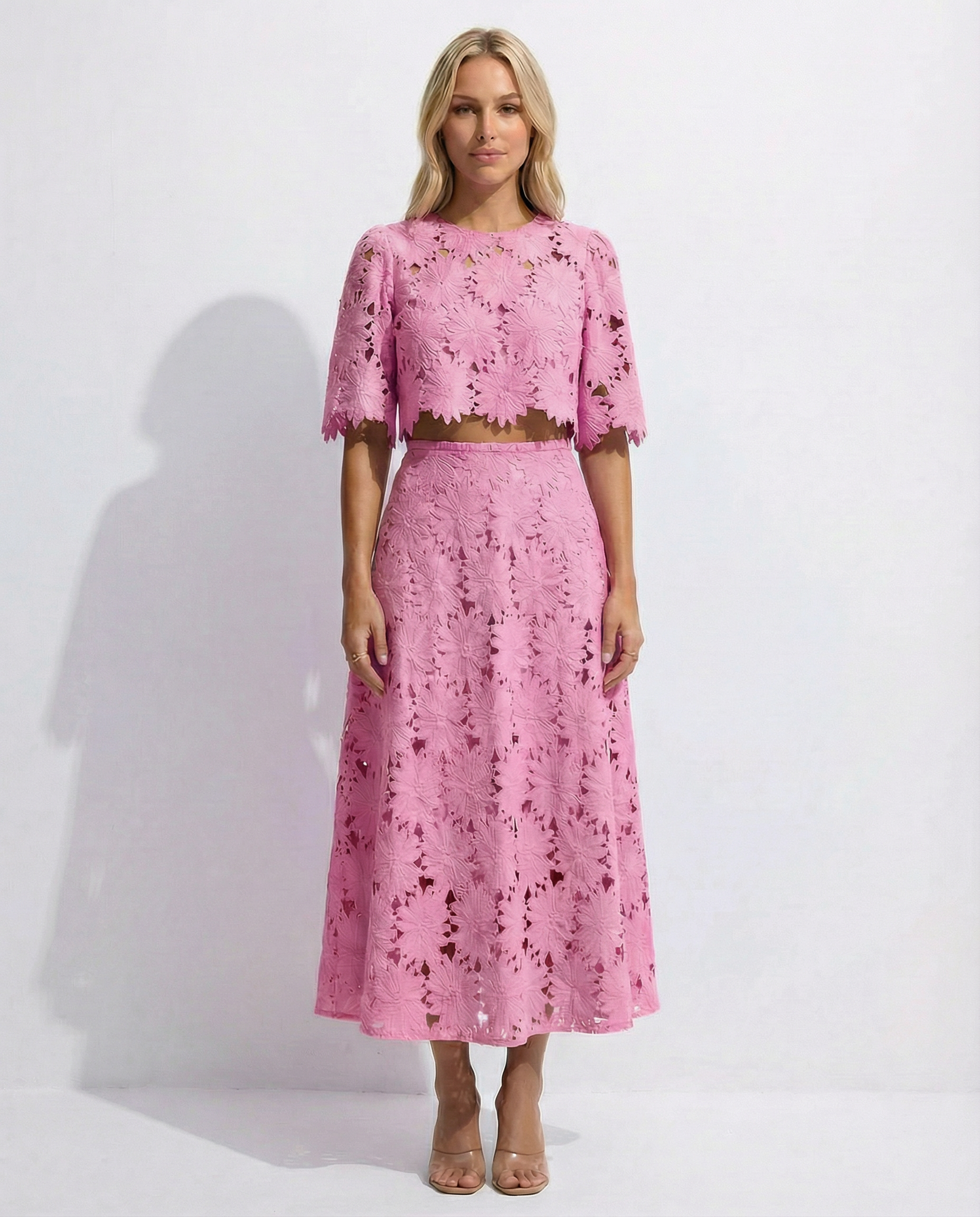 Sophie Laurent | Sky Blue Lace Midi Dress For Women
