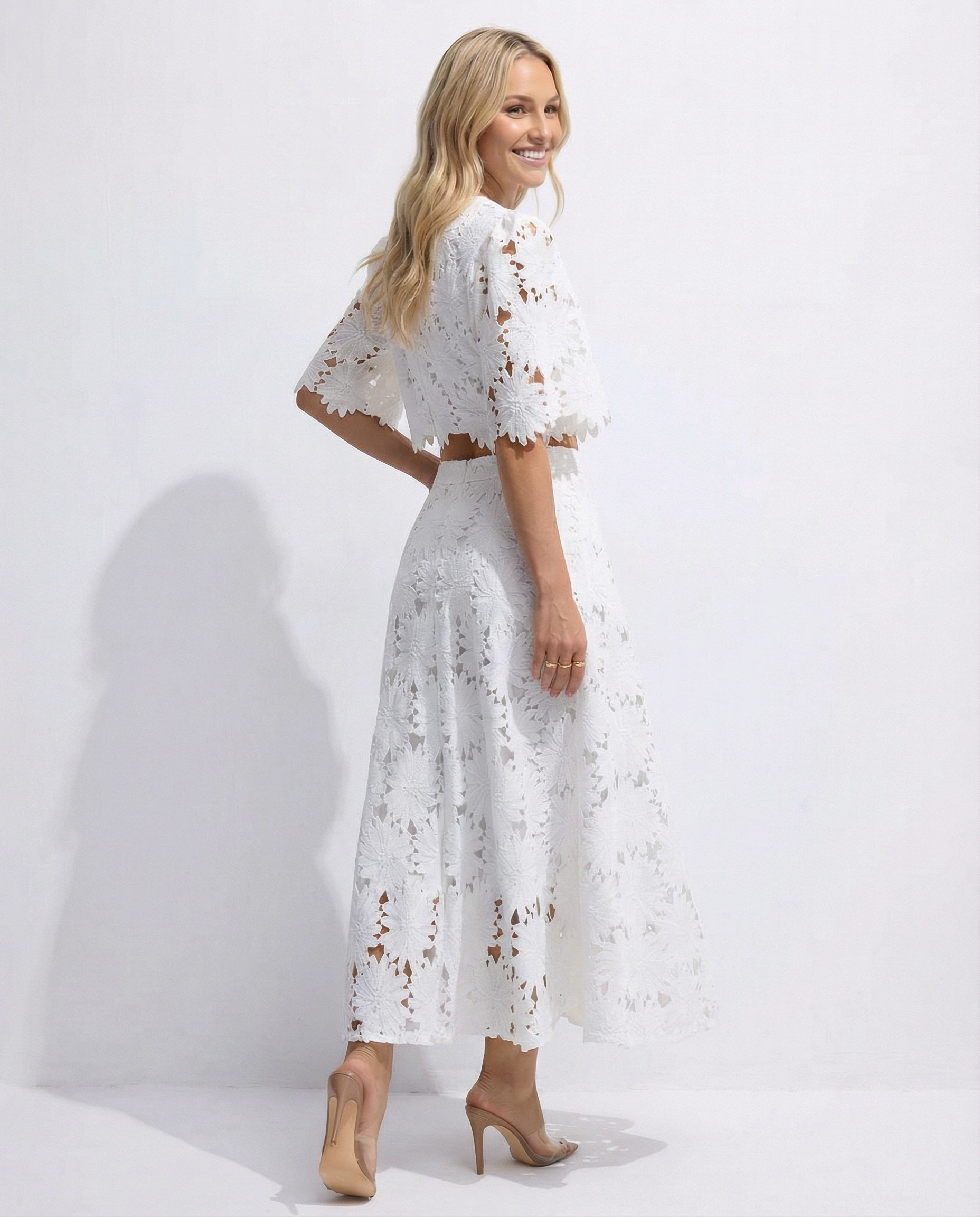 Sophie Laurent | Sky Blue Lace Midi Dress For Women