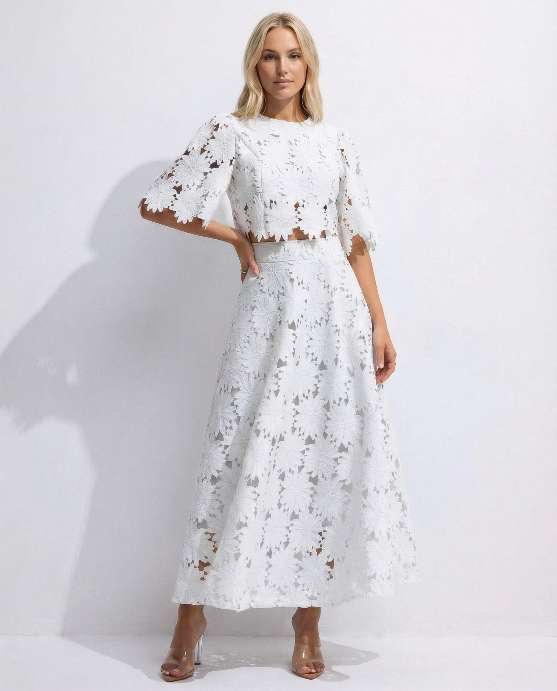 Sophie Laurent | Sky Blue Lace Midi Dress For Women