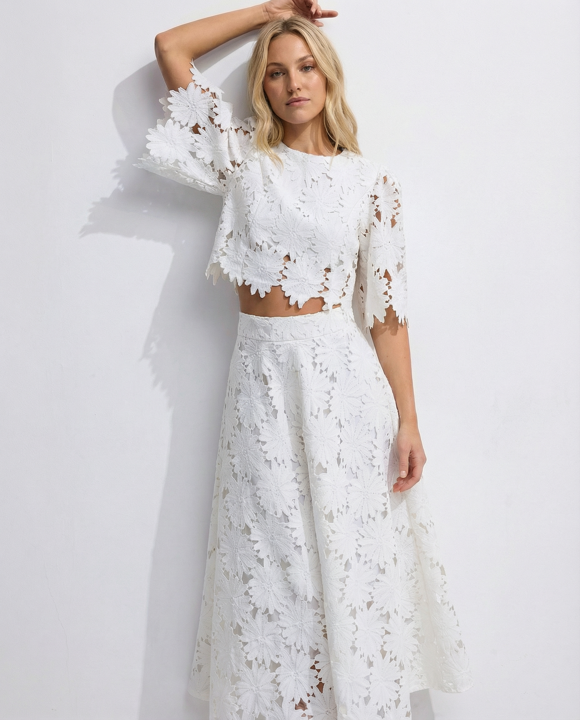 Sophie Laurent | Sky Blue Lace Midi Dress For Women