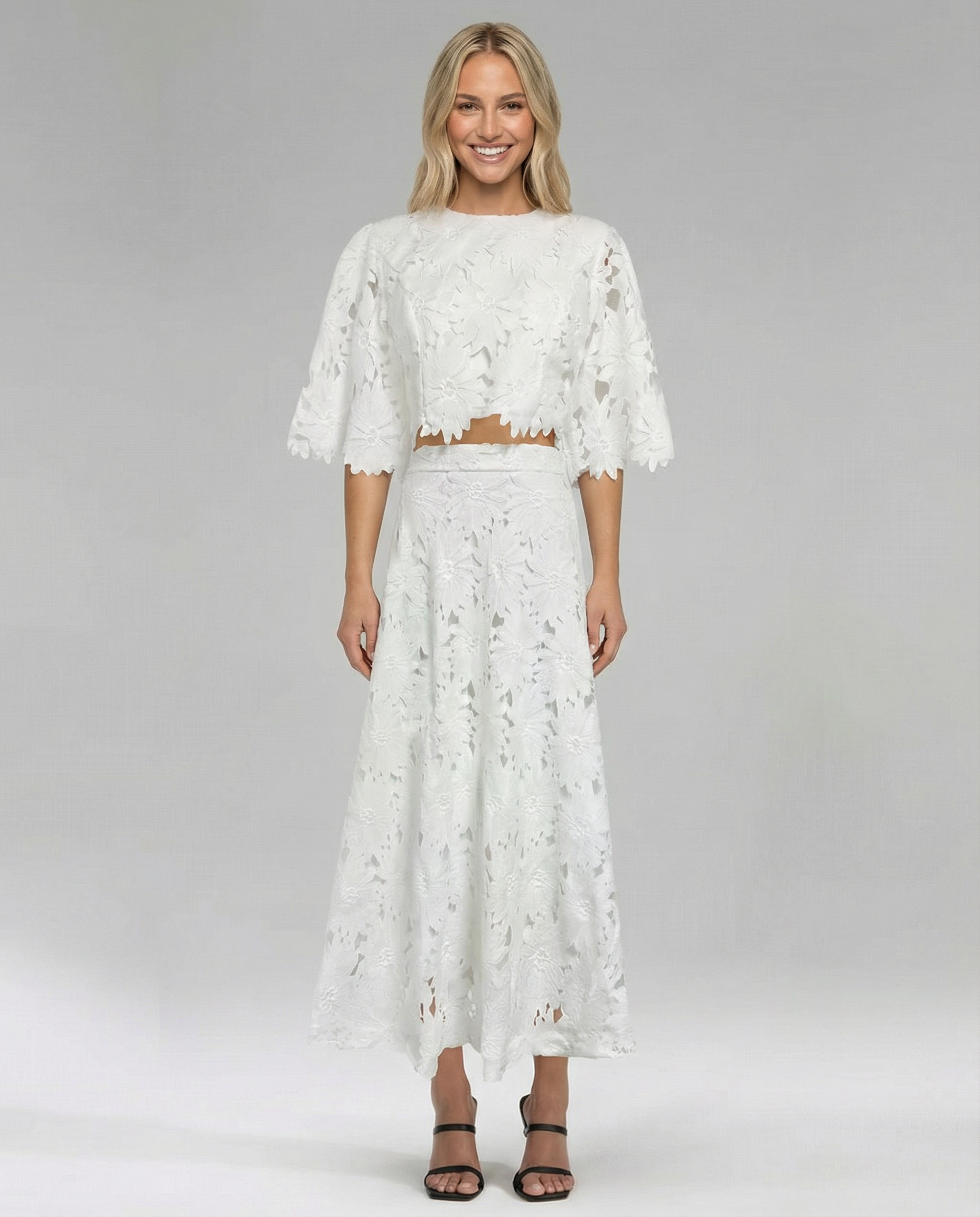 Sophie Laurent | Sky Blue Lace Midi Dress For Women