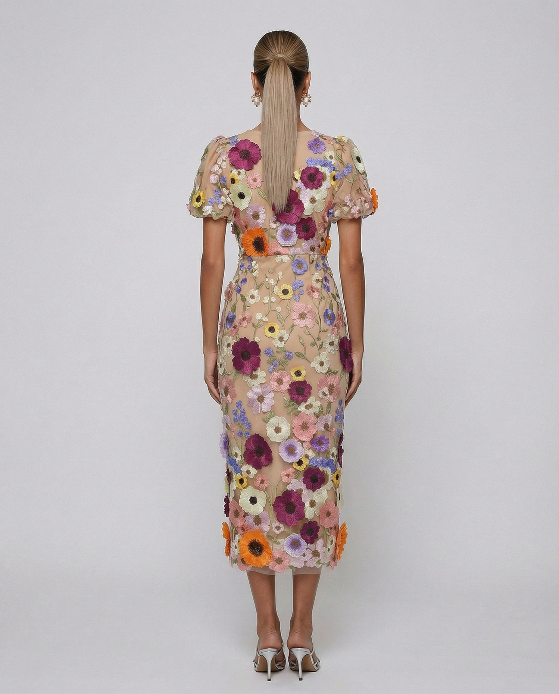 Amelia Thornton | V Neck Floral Embroidered Midi Dress For Women