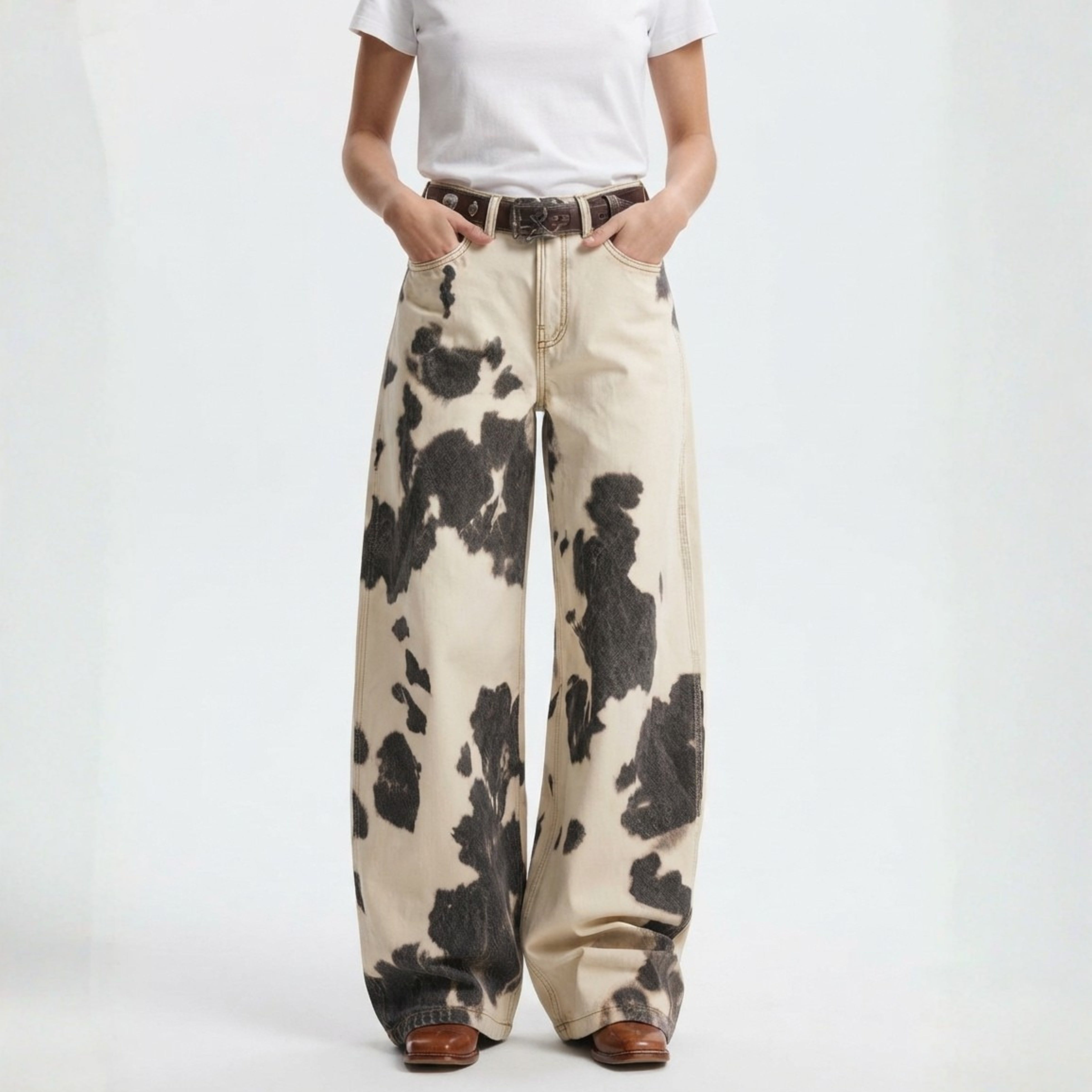 Quinn Abernathy | Cow Print Wide-Leg Pants For Women