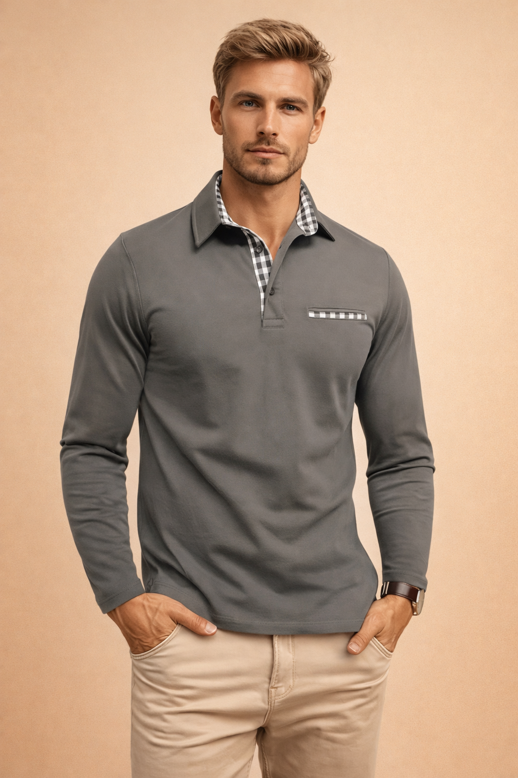 Luca Moreau | Long Sleeve Polo Shirt For Men