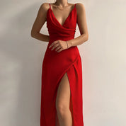 Imogen Blackwood | Satin Cocktail Dress With Thigh Slit For Women