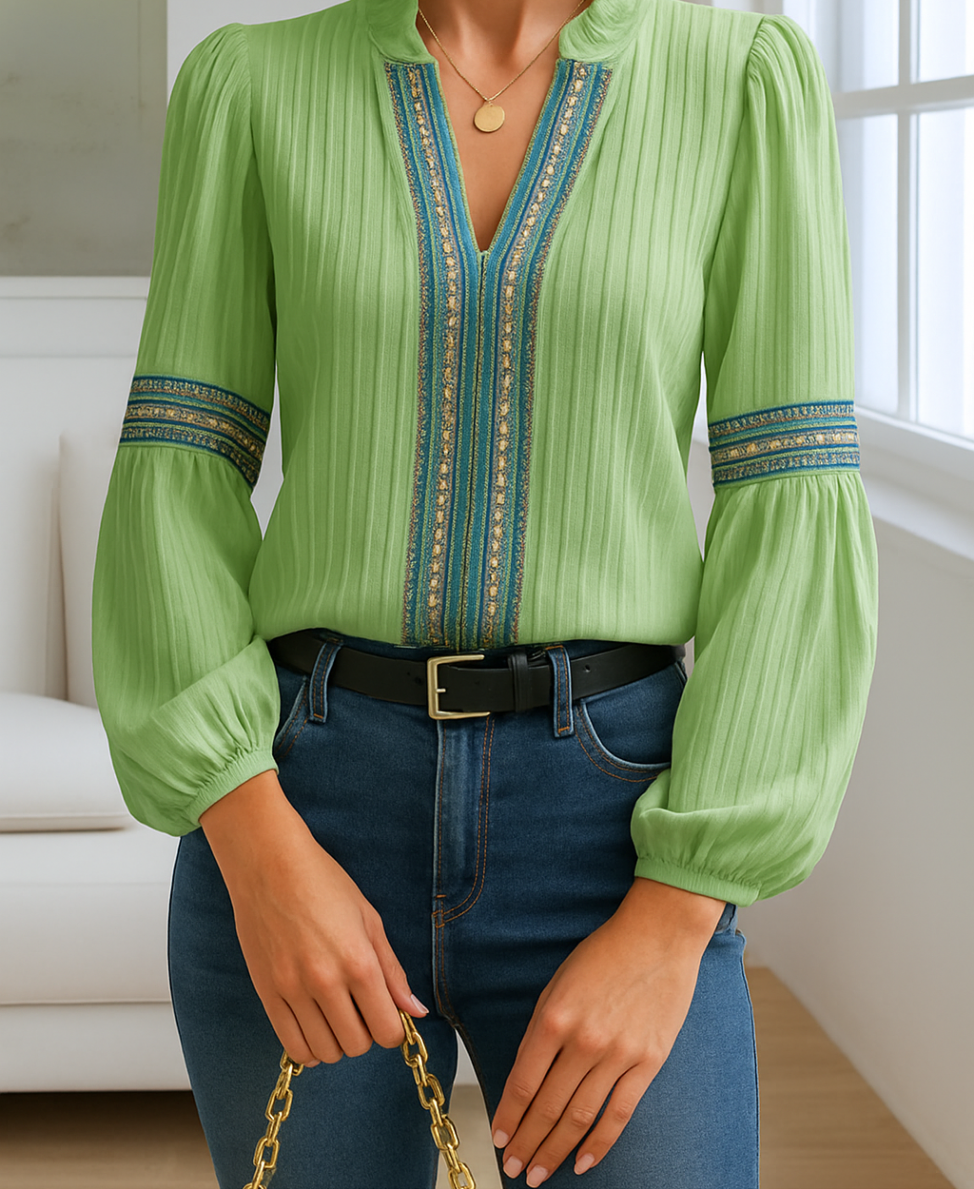 Imogen Sutherland | V-Neck Blouse With Embroidered Trim For Women