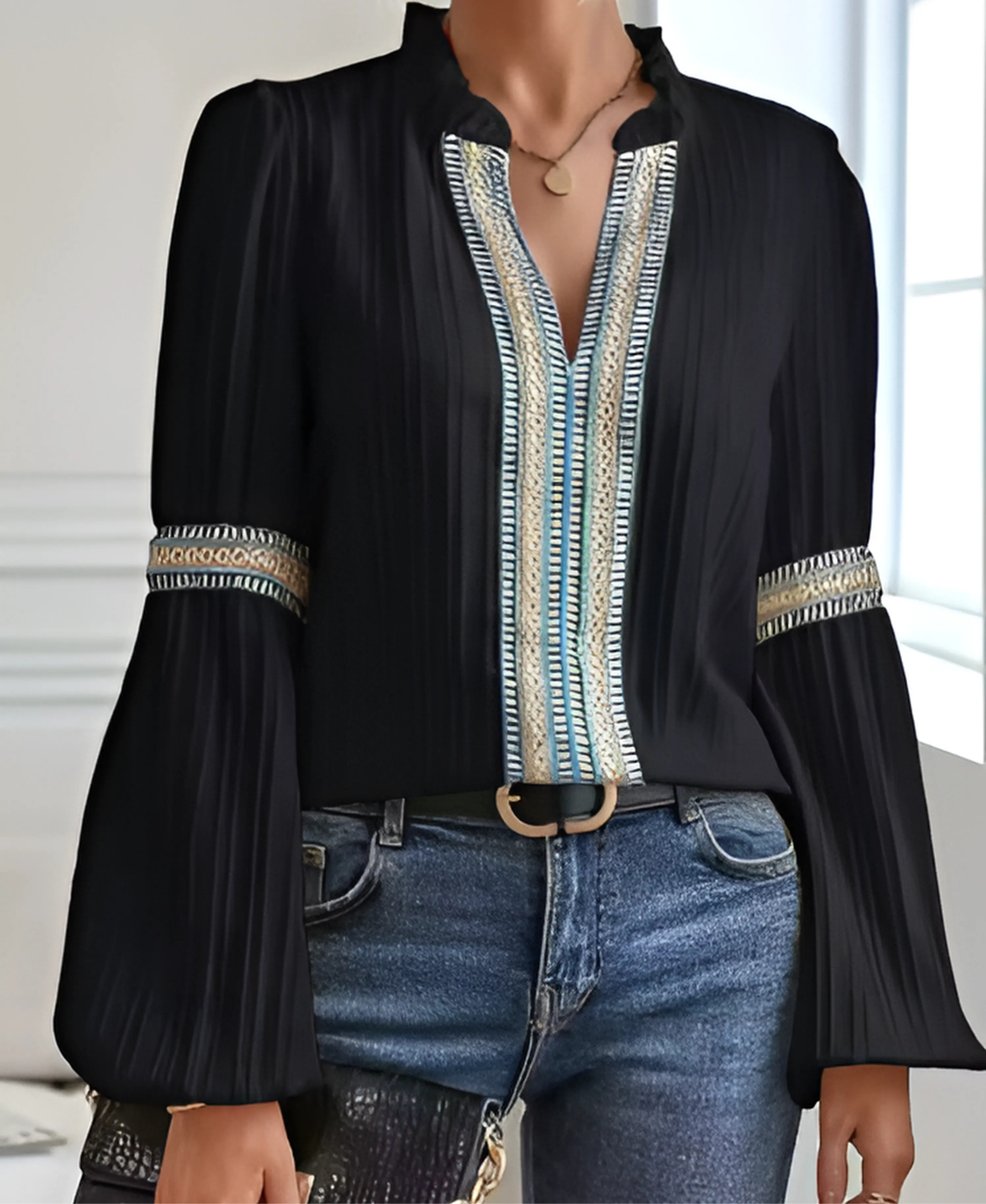 Imogen Sutherland | V-Neck Blouse With Embroidered Trim For Women
