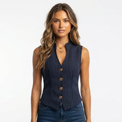 Rosalie Kendrick | Striped Henley Tank With Vintage Buttons For Women
