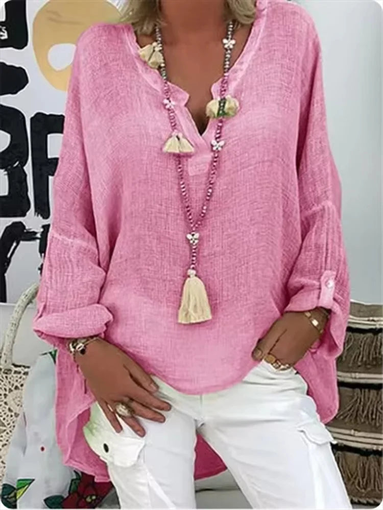 Camille Laurent | Azure Breeze Relaxed Linen Blouse with Effortless Flow For Women