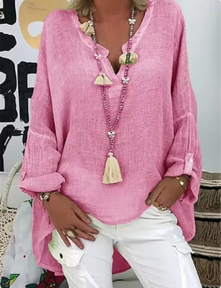 Camille Laurent | Azure Breeze Relaxed Linen Blouse with Effortless Flow For Women