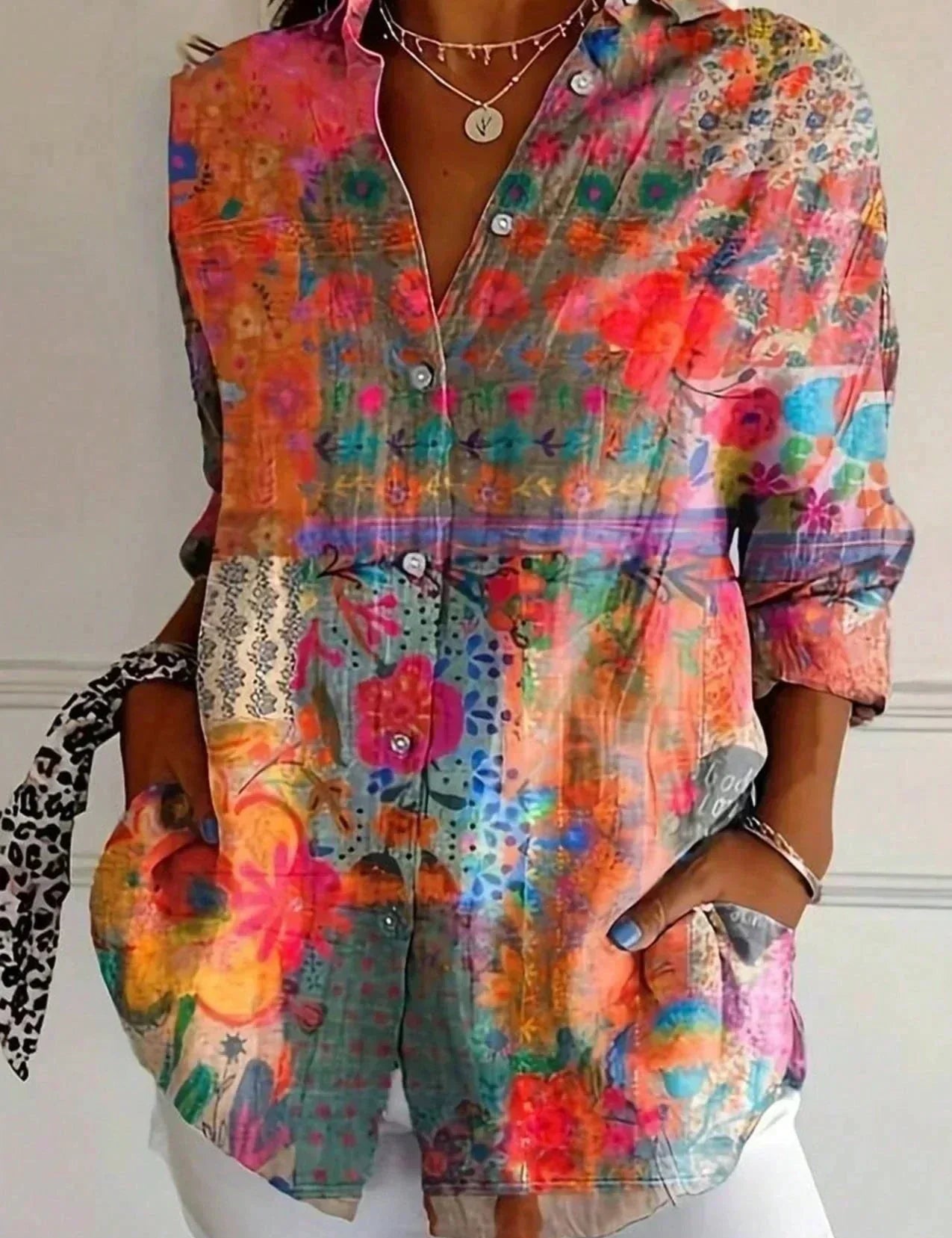 Charlotte King | Vibrant Floral Print Cotton Blouse For Women