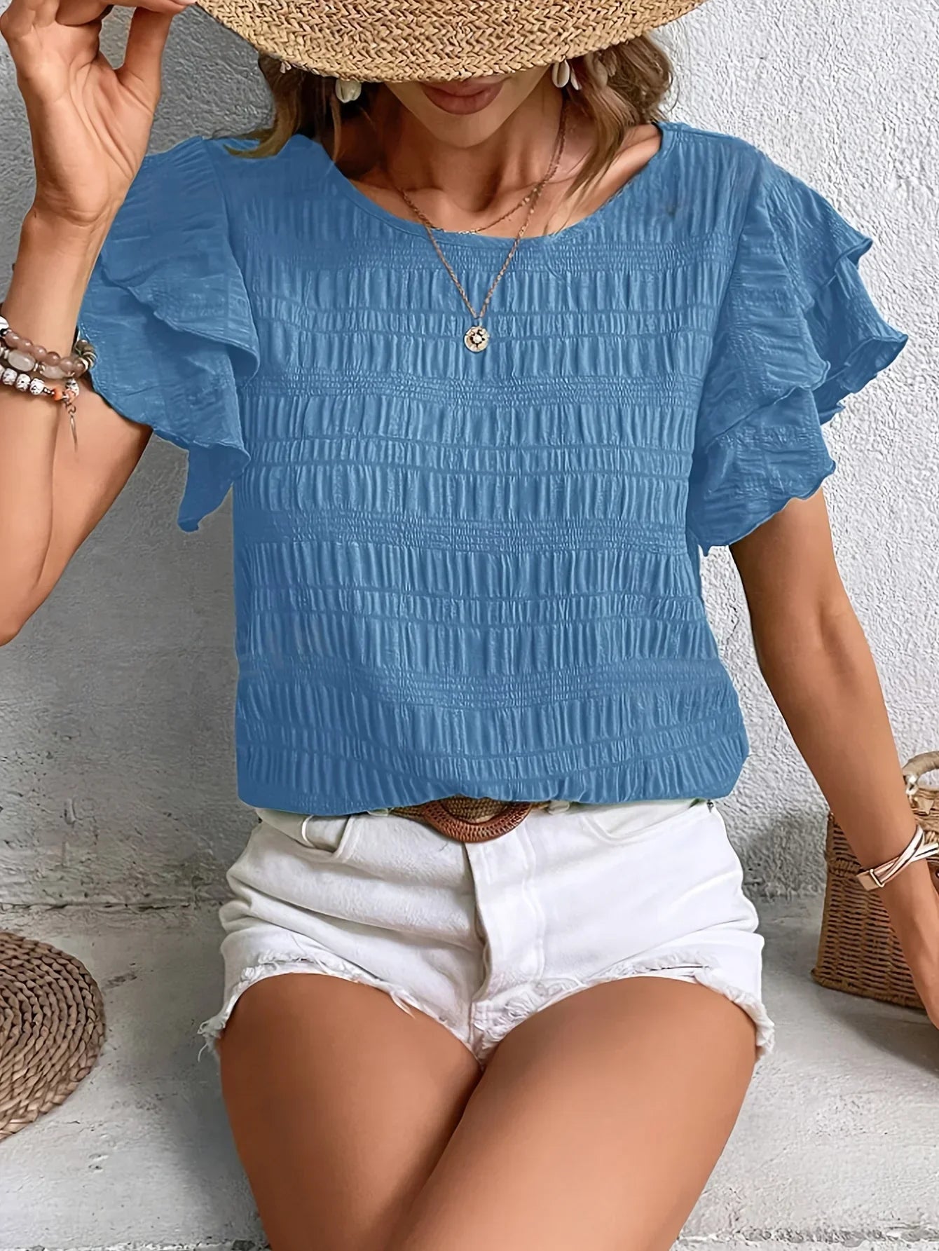 Imogen Fletcher | Ruffle-Sleeve Blouse With Pleated Detail For Women