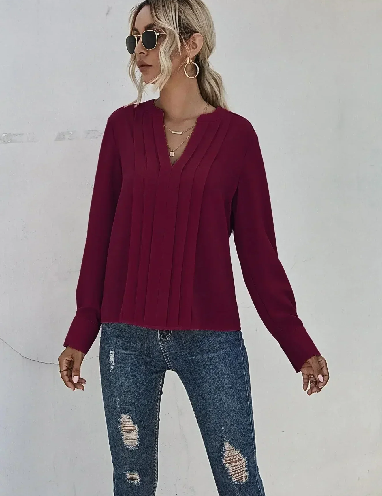Isobel Radley | Pleated V-Neck Blouse For Women