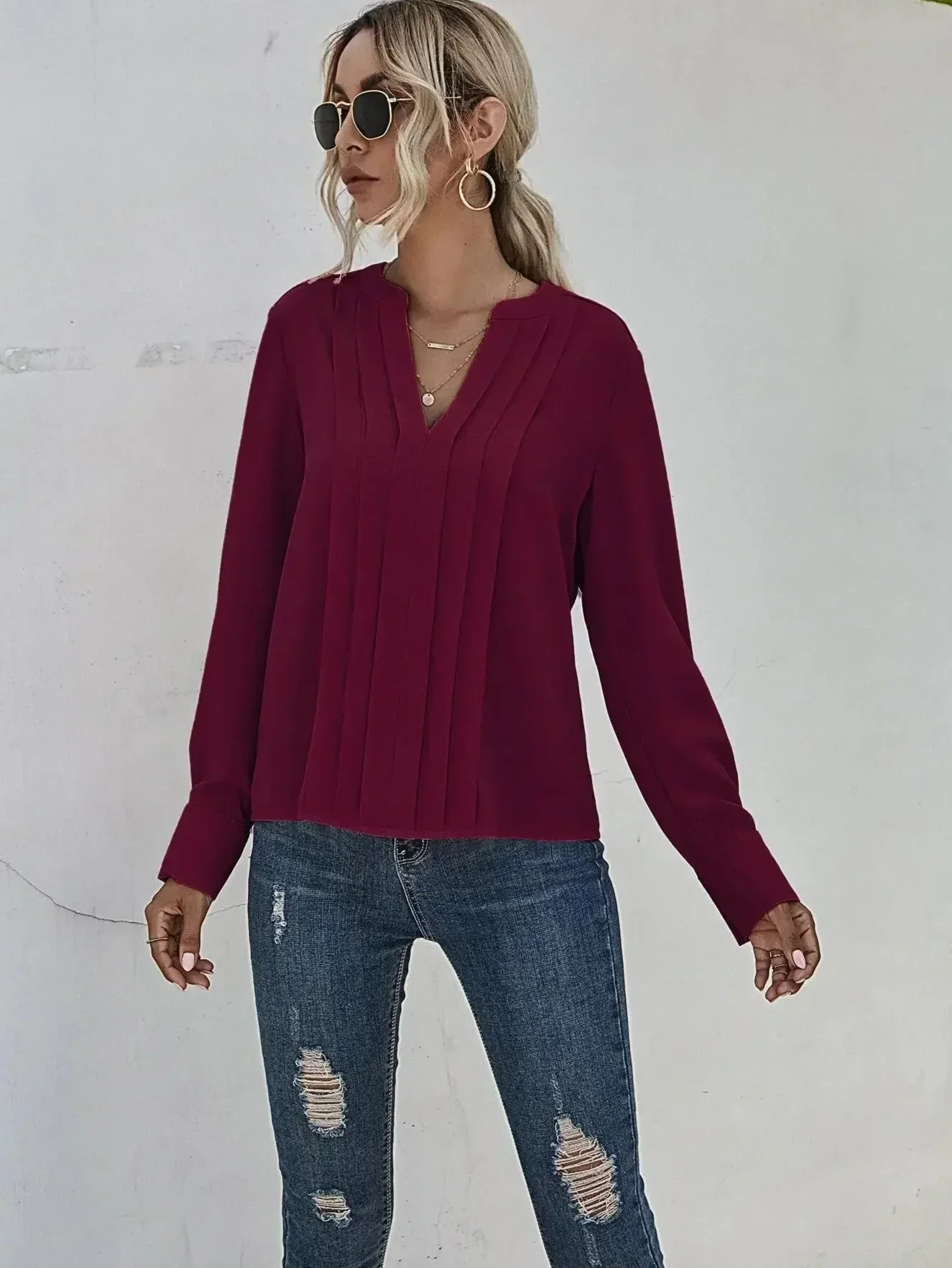 Isobel Radley | Pleated V-Neck Blouse For Women