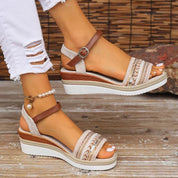 Eliza Thorncliffe | Boho Wedge Sandals With Beaded Ankle Strap For Women