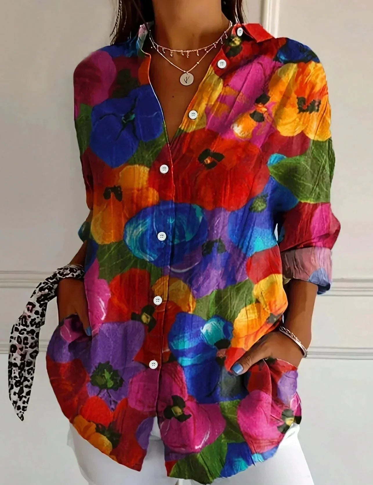 Charlotte King | Vibrant Floral Print Cotton Blouse For Women