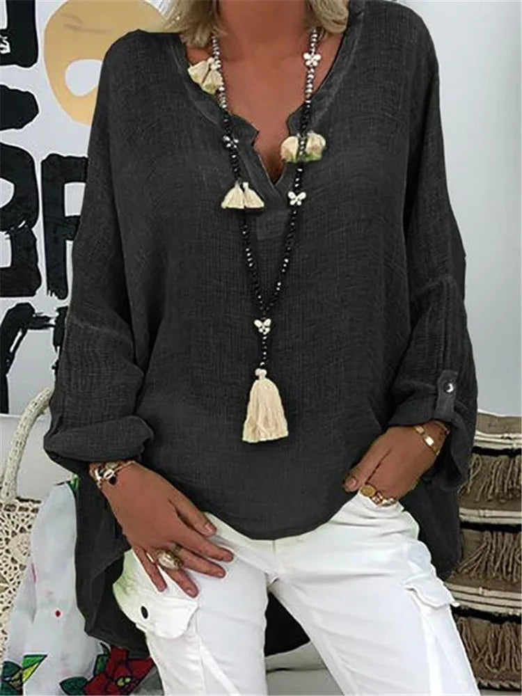 Camille Laurent | Azure Breeze Relaxed Linen Blouse with Effortless Flow For Women