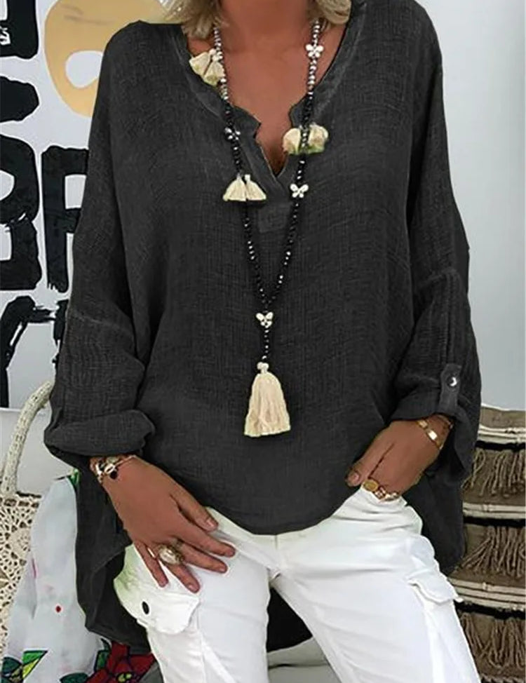Camille Laurent | Azure Breeze Relaxed Linen Blouse with Effortless Flow For Women