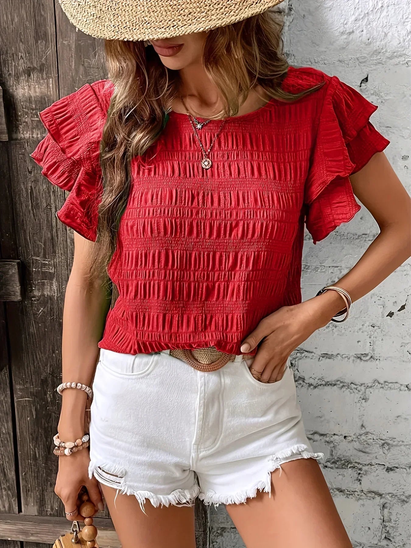 Imogen Fletcher | Ruffle-Sleeve Blouse With Pleated Detail For Women