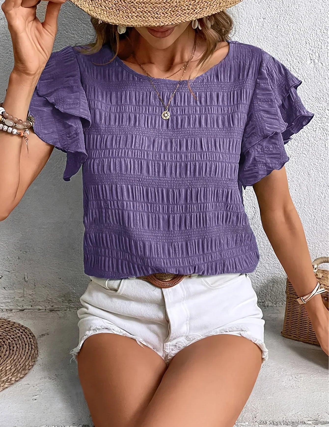 Imogen Fletcher | Ruffle-Sleeve Blouse With Pleated Detail For Women
