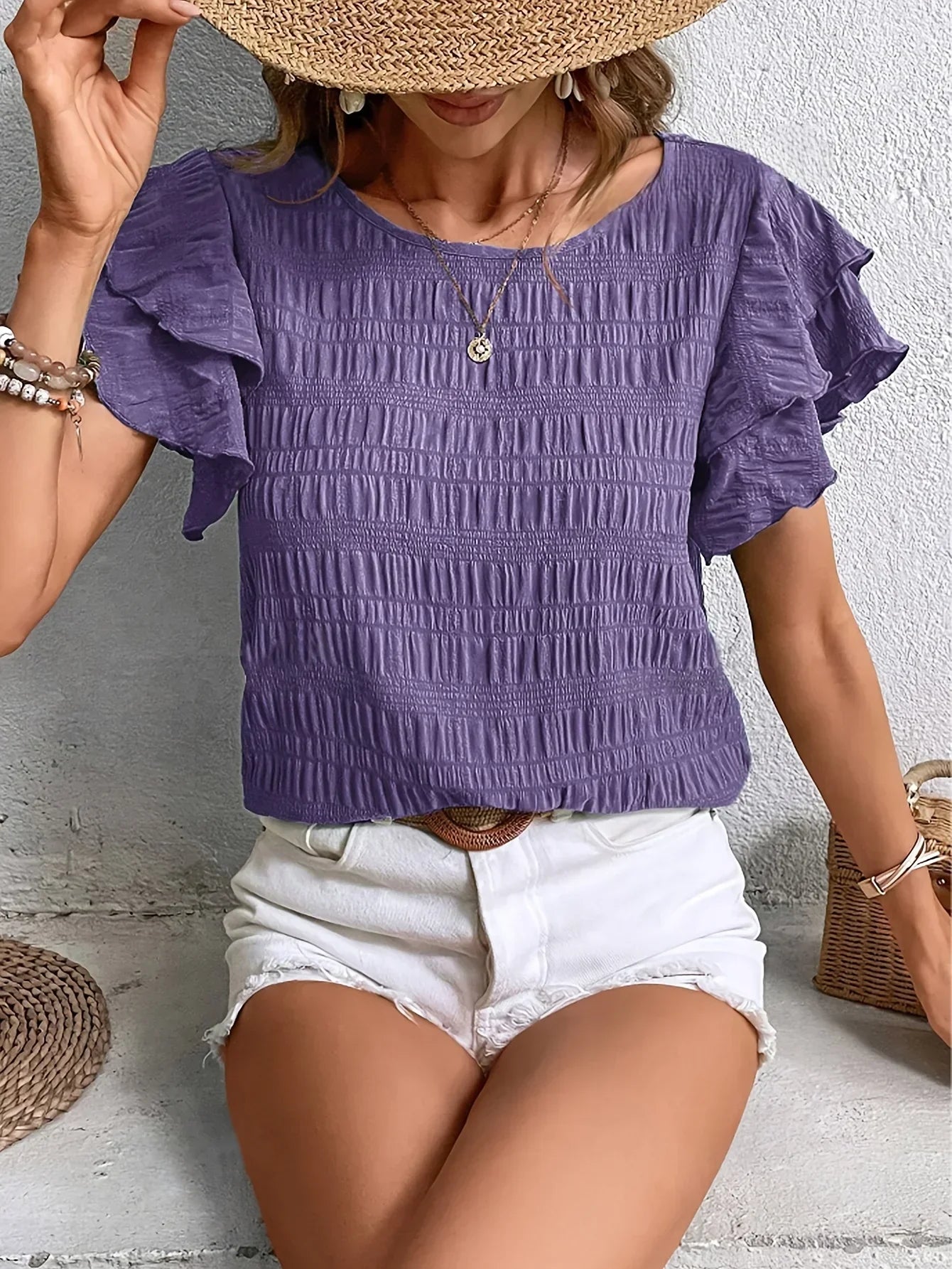 Imogen Fletcher | Ruffle-Sleeve Blouse With Pleated Detail For Women