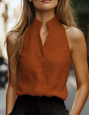 Millie Ashgrove | Sleeveless Linen Blouse With Round Neck For Women