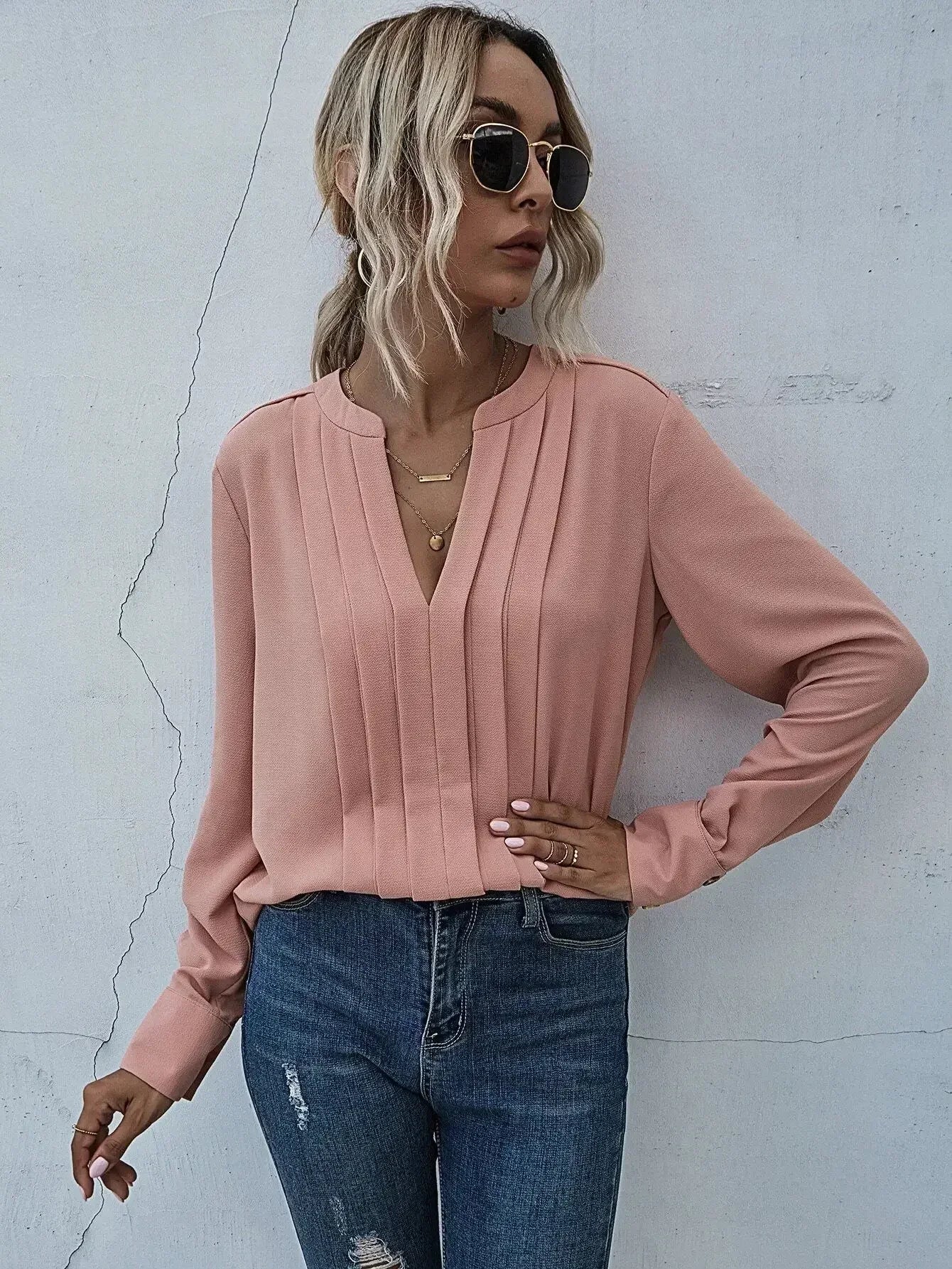 Isobel Radley | Pleated V-Neck Blouse For Women