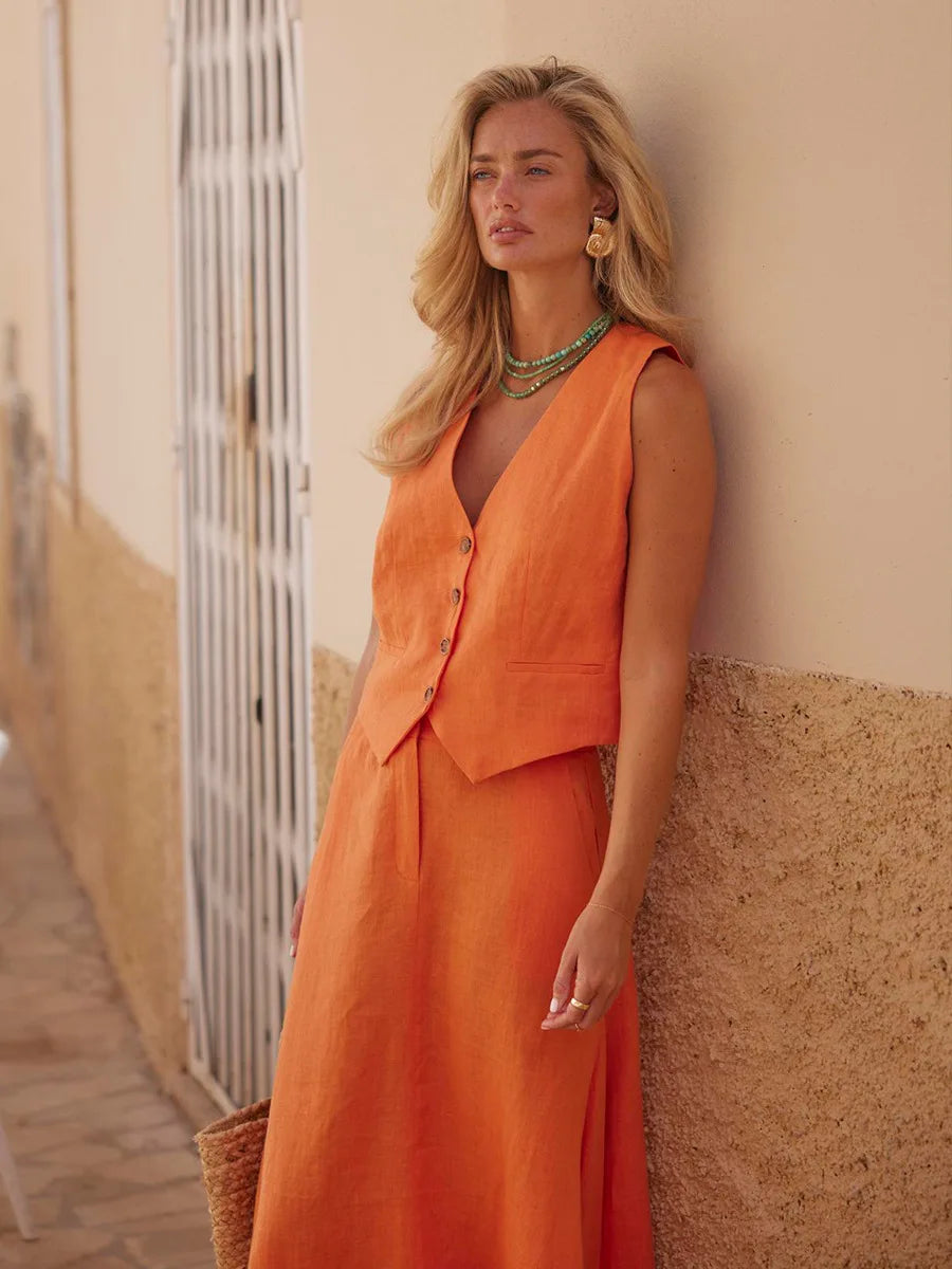Charlotte Fairbank | Linen Vest & Maxi Skirt Set For Women