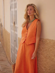 Charlotte Fairbank | Linen Vest & Maxi Skirt Set For Women