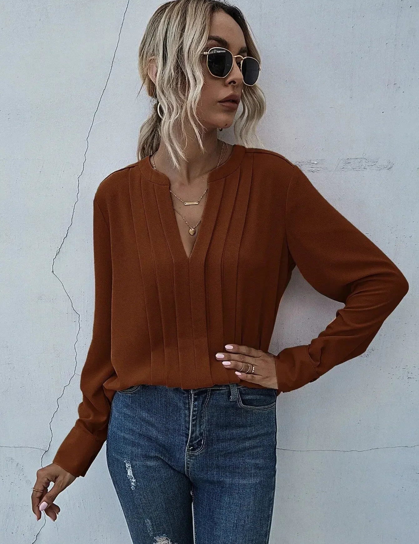 Isobel Radley | Pleated V-Neck Blouse For Women