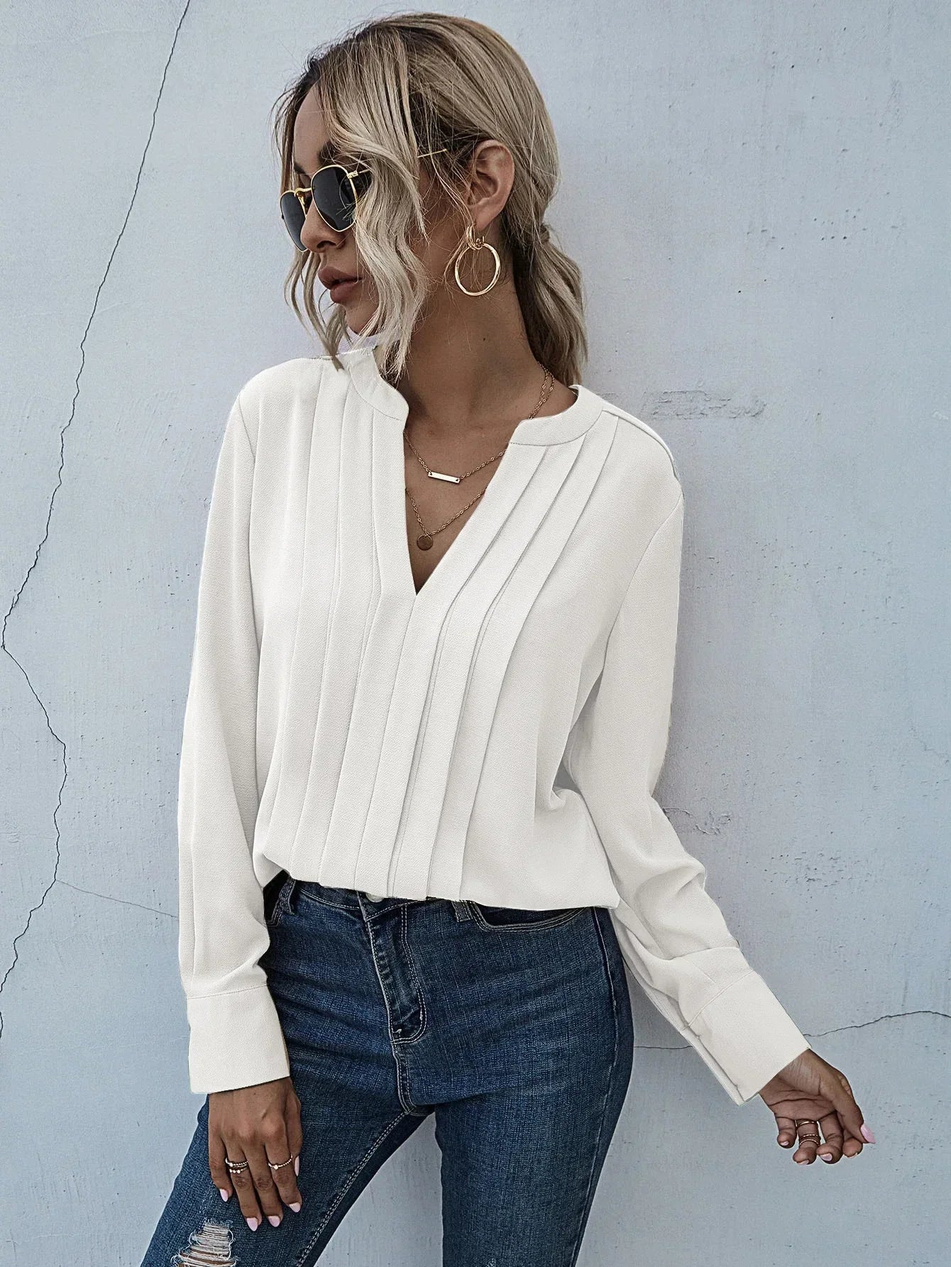 Isobel Radley | Pleated V-Neck Blouse For Women