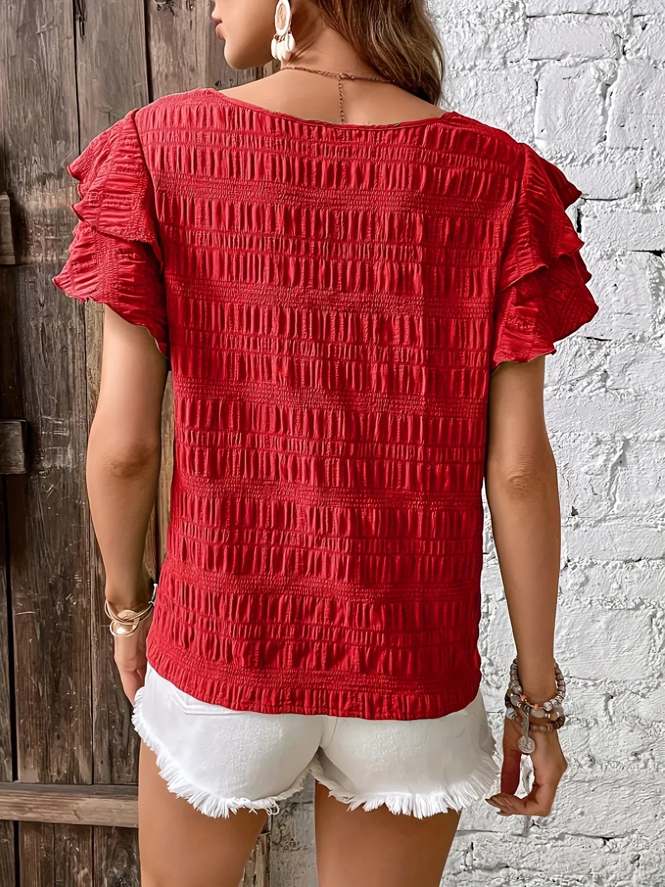 Imogen Fletcher | Ruffle-Sleeve Blouse With Pleated Detail For Women