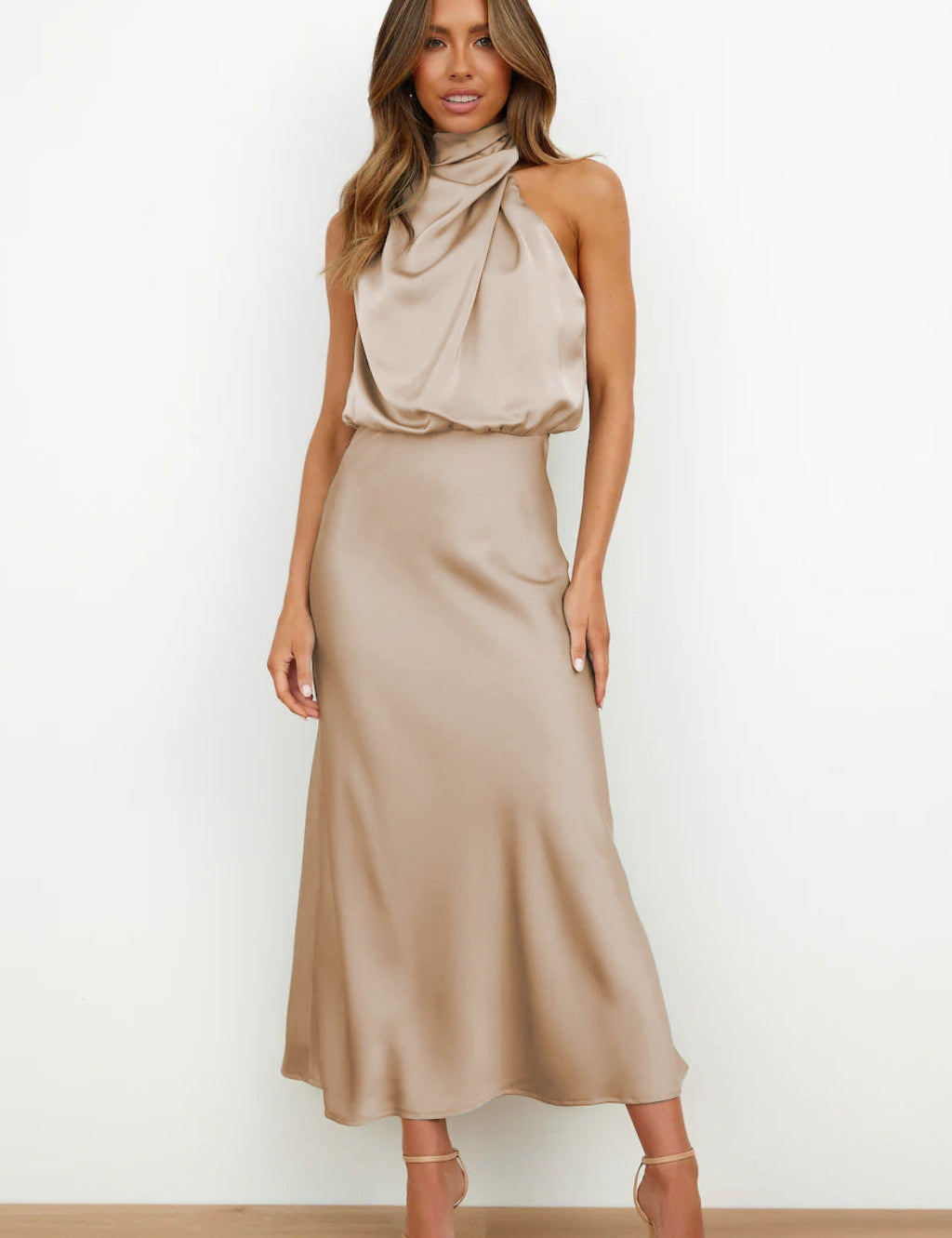 Isla Crompton | Satin Halter Midi Dress For Women